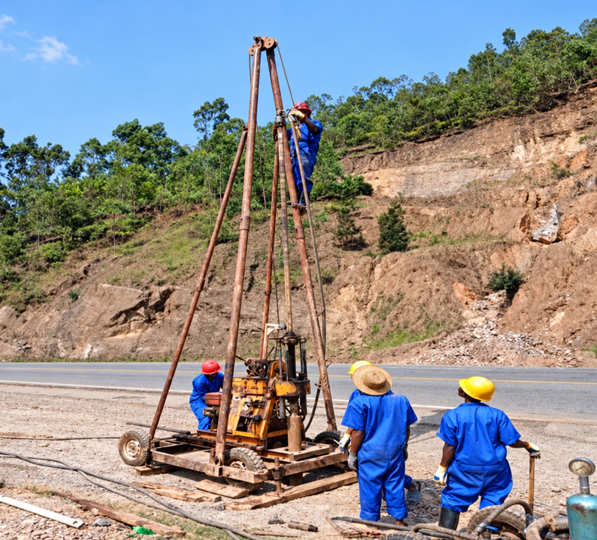 Roadside drilling team at work
